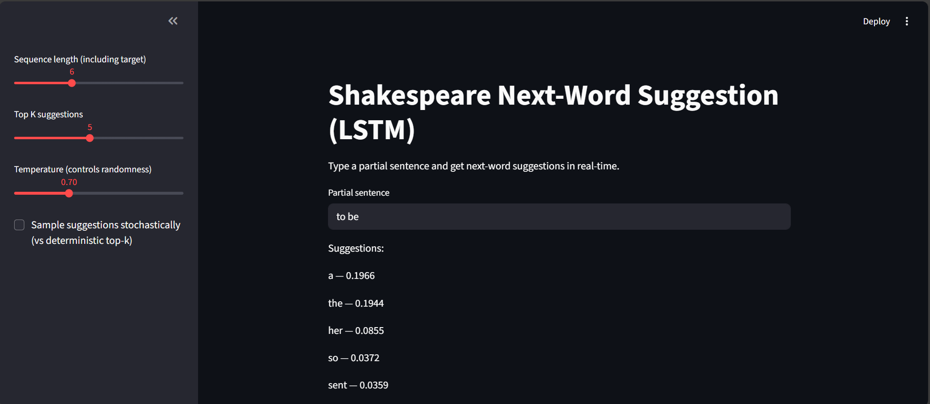 Shakespeare LSTM Predictor